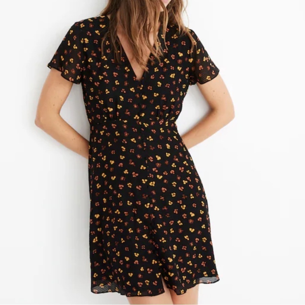 Madewell womens 100% Silk Button-Front Swing Dress in Feline Floral 6